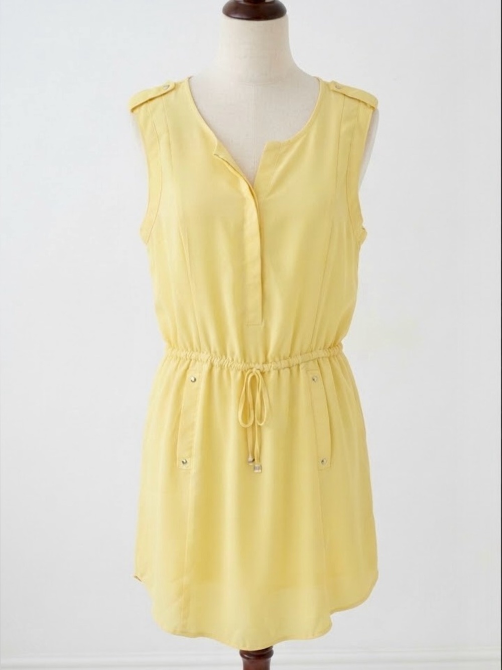 Dynamite| Lemon Yellow Sleeveless Lightweight Drawstring Waist Mini Dress Sz L